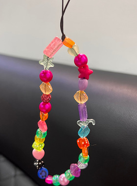 ins原创手机链日韩ins糖果彩色串珠手机壳挂绳多巴胺ccd相机挂件