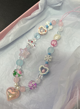 新款甜美星星粉色爱心短款手腕手机配件ccd相机手机链挂绳挂件女