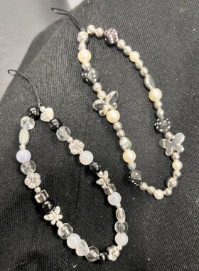 ins甜酷手机链短款小众珍珠银白星星复古轻奢挂绳ccd相机挂件通用