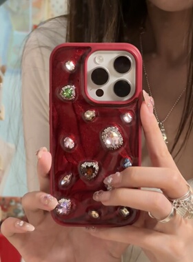 新年红色流沙闪粉钻适用于苹果16promax手机壳15保护套1413气质