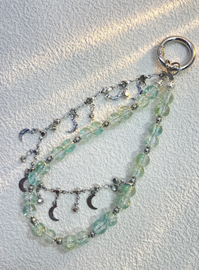 清新粉绿珠子适用手机壳链条甜酷月亮巴洛克风手机链ccd相机挂件