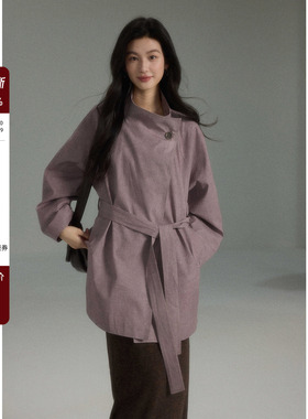 贰羊设计【紫棠】知识分子风紫色短款风衣女秋高级感简约宽松外套