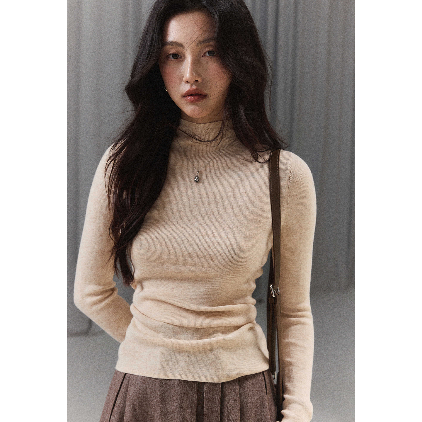 贰羊设计【安珞】含绵羊毛软糯半高领针织衫女秋修身内搭百搭上衣