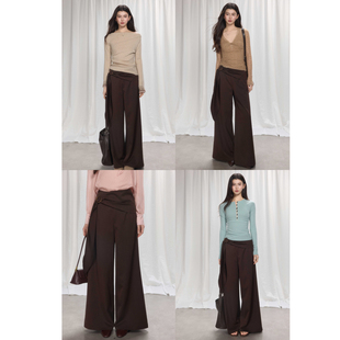 女宽松设计感阔腿长裤 复古通勤假两件绑带休闲裤 时序 贰羊设计