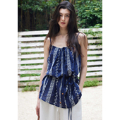 度假风花边刺绣蓝色吊带上衣女宽松收腰棉感小衫 贰羊设计 灵泽