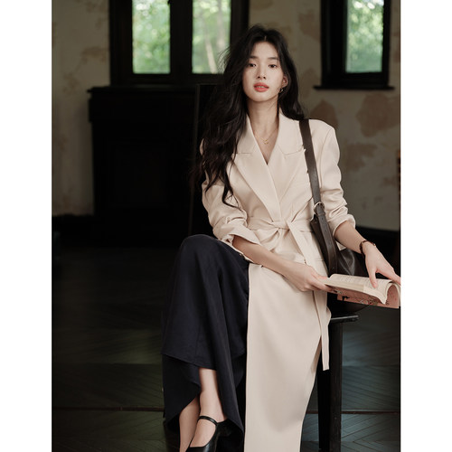 复古气质高级廓形西装领大衣外套