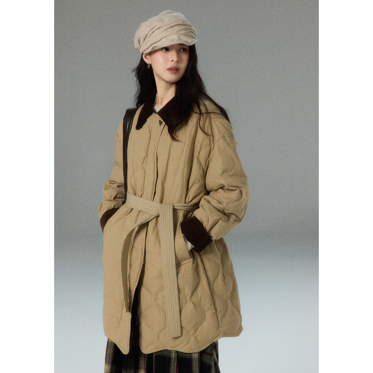 贰羊设计 10/8新品上新【晚夏苍暮】灯芯绒翻领简约风菱格羽绒服