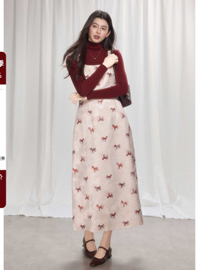 贰羊设计【马上有钱】马年限定新中式缎面暗提花连衣裙女无袖长裙