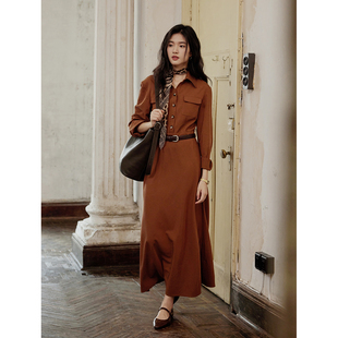 贰羊设计【序秋】国风新中式复古优雅知性风斜纹秋季Polo连衣裙女