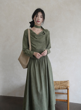 贰羊设计【声声慢】复古极简知识分子禅意连衣裙女长袖新中式长裙