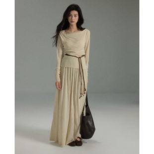 高腰大裙摆长裙套装 慵懒松弛高级气质荡领上衣 麦薇 贰羊设计