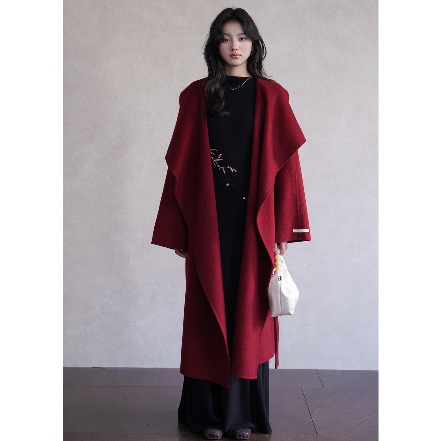 贰羊设计【锦玉】1oo羊毛氛围红色大衣女冬季大翻领双面毛呢外套,女装/女士精品,毛呢外套,淘宝优惠券,粉丝福利购,淘宝优惠卷