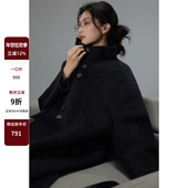 轻奢极简风黑色大衣女气质双面毛呢长款 贰羊设计 茧序 秋冬外套