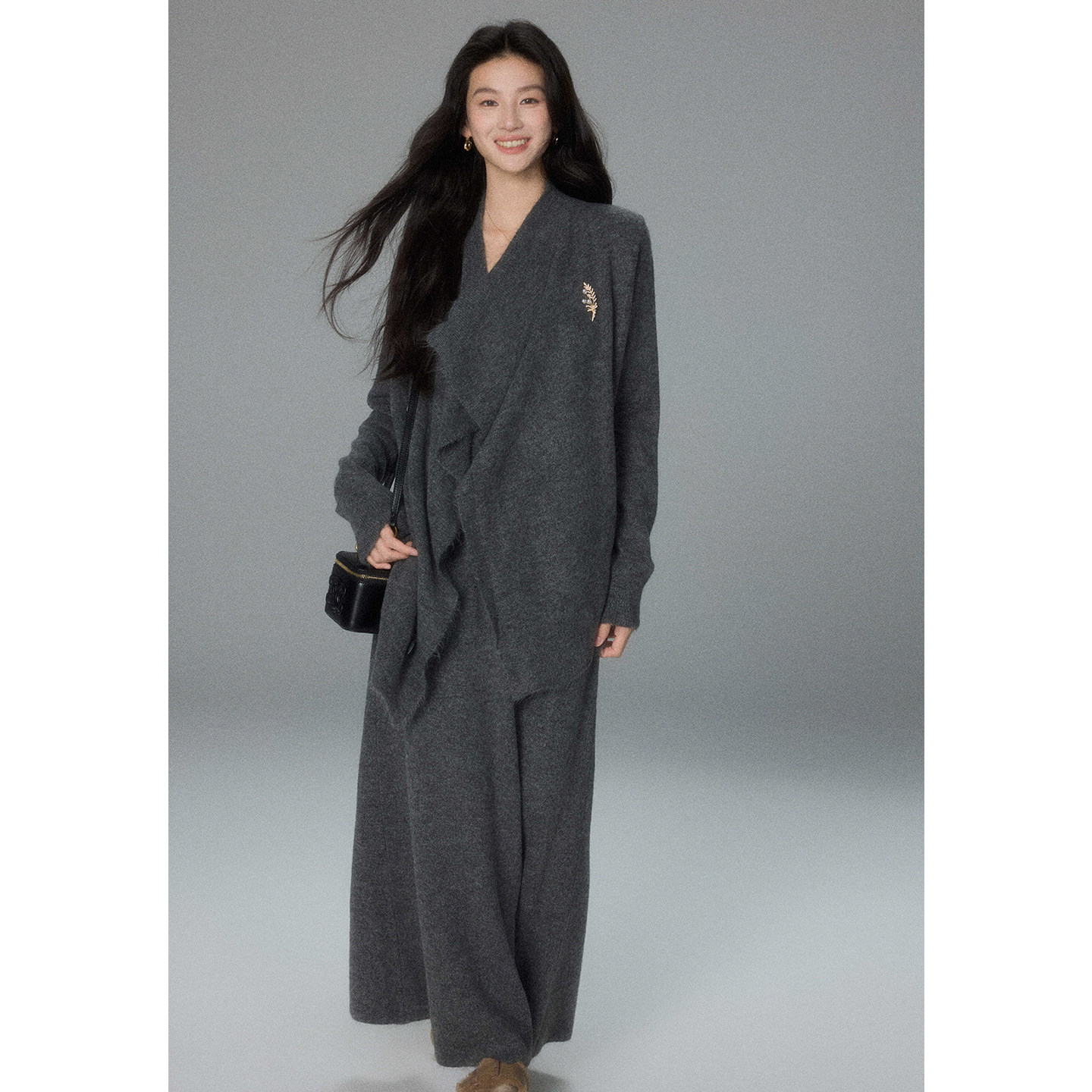 贰羊设计【枫音】慵懒气质毛衣开衫外套女简约休闲不规则中长上衣,女装/女士精品,毛针织衫,淘宝优惠券,粉丝福利购,淘宝优惠卷