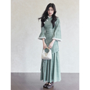 国风蓝绿色气质素雅条纹晕染旗袍连衣裙女 新中式 贰羊设计 诗南