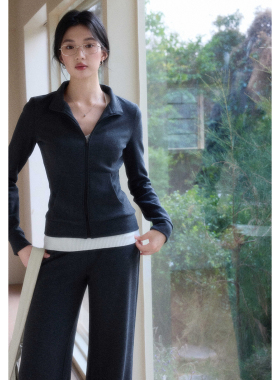 贰羊设计【知瑶】lu系立领轻运动休闲修身套装女磨毛软糯上衣长裤