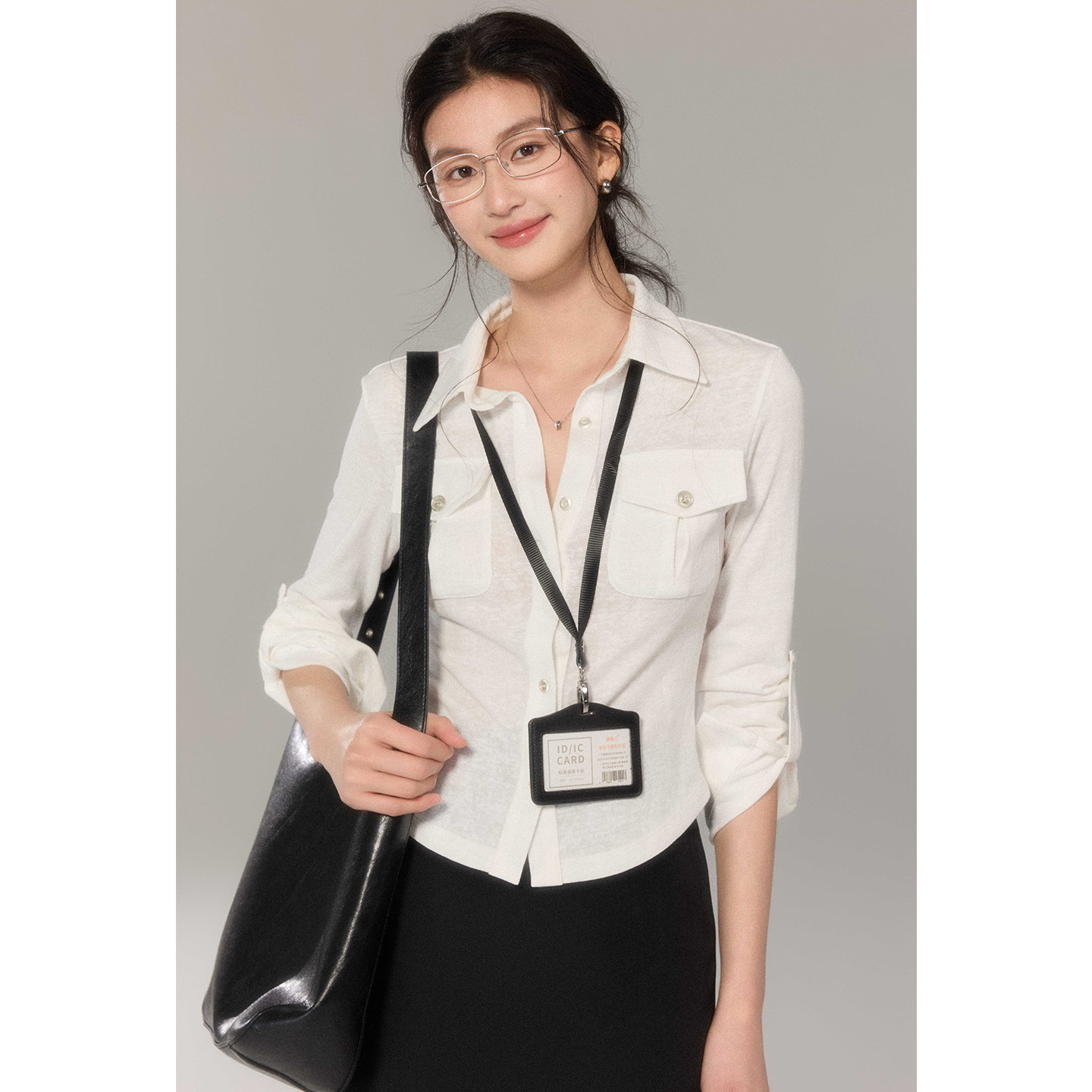 贰羊设计【晨终】经典翻领腔调白色衬衫女修身软糯针织肌理感上衣