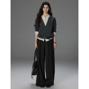 司遥 百搭裤 秋冬加厚款 女通勤长裤 慵懒宽松阔腿休闲裤 贰羊设计