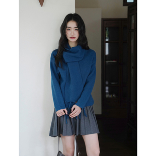外套 贰羊设计 宛妩 带围巾红色毛衣女秋冬季 慵懒风v领针织开衫