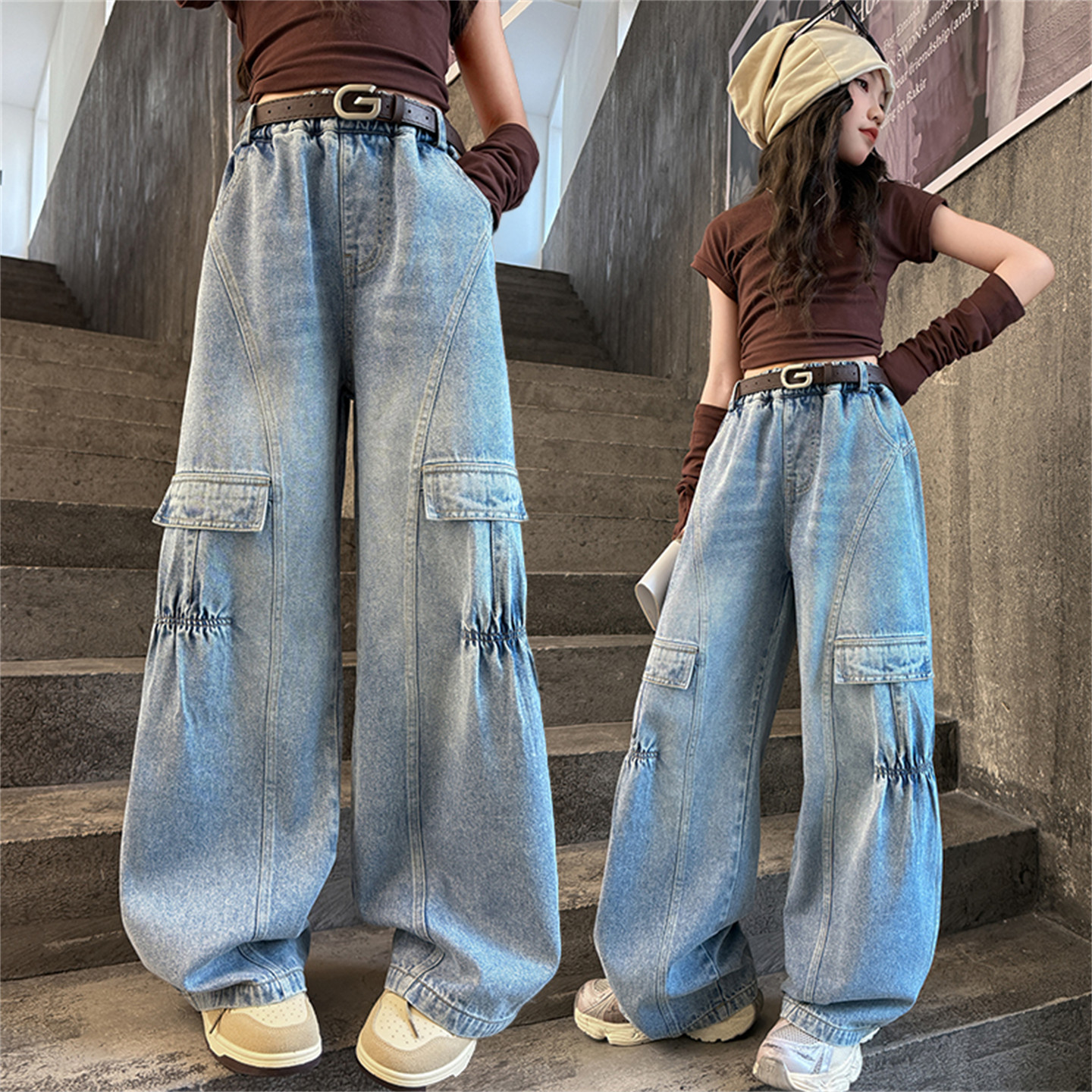 女童多口袋牛仔工装裤2026新款中大童宽松直筒阔腿裤学生显瘦裤子,童装/婴儿装/亲子装,儿童牛仔裤,淘宝优惠券,粉丝福利购,淘宝优惠卷