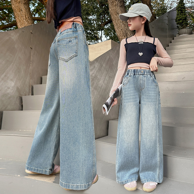 女童牛仔裤春秋装2026新款洋气儿童阔腿裤直筒裤初中生女孩长裤子,童装/婴儿装/亲子装,儿童牛仔裤,淘宝优惠券,粉丝福利购,淘宝优惠卷