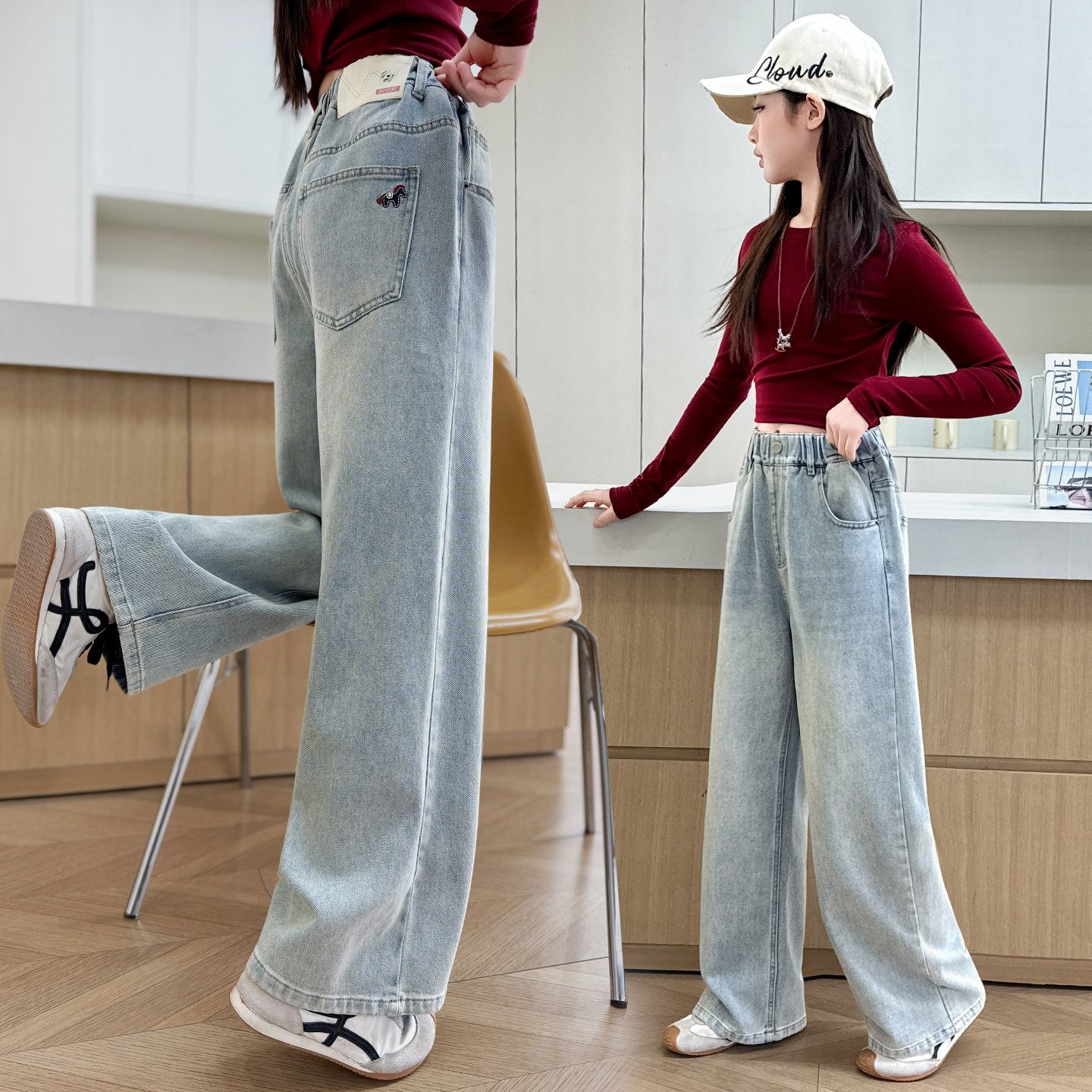 女大童牛仔阔腿裤春装2026新款初中学生百搭长裤中大童显瘦直筒裤,童装/婴儿装/亲子装,儿童牛仔裤,淘宝优惠券,粉丝福利购,淘宝优惠卷