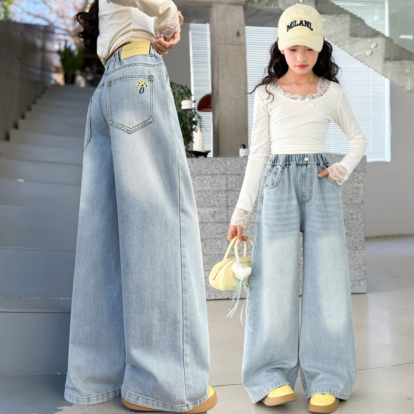 女童浅色牛仔阔腿裤春秋2026新款初中生宽松直筒裤中大童显瘦裤子,童装/婴儿装/亲子装,儿童牛仔裤,淘宝优惠券,粉丝福利购,淘宝优惠卷
