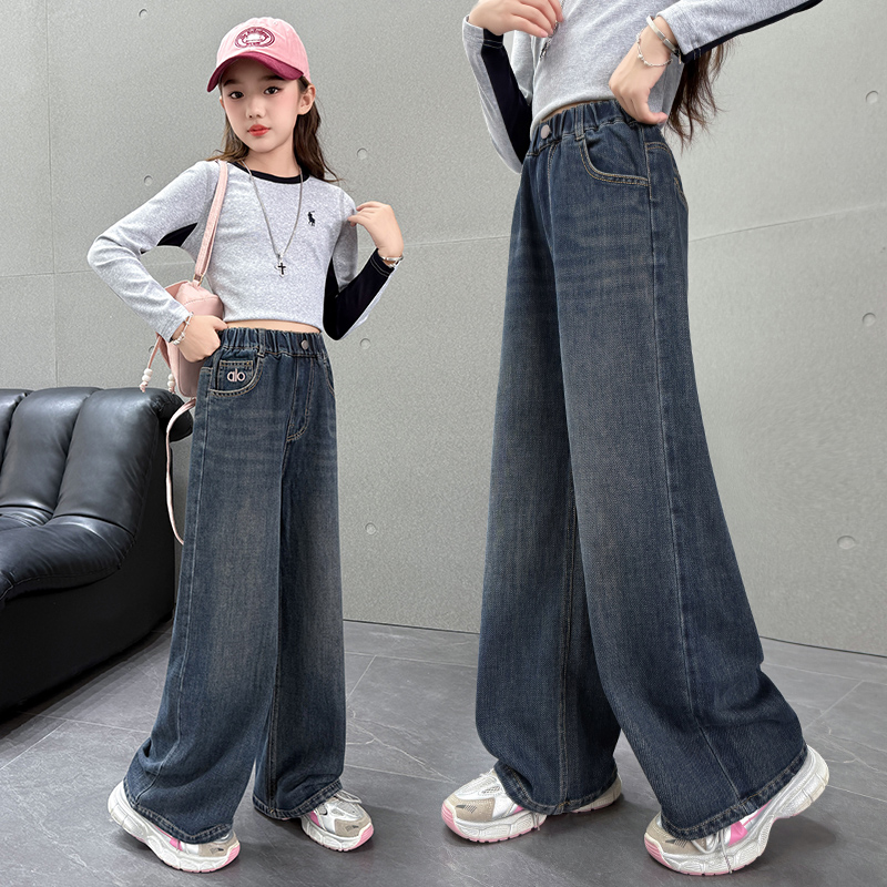 女童阔腿裤春秋2025新款牛仔裤