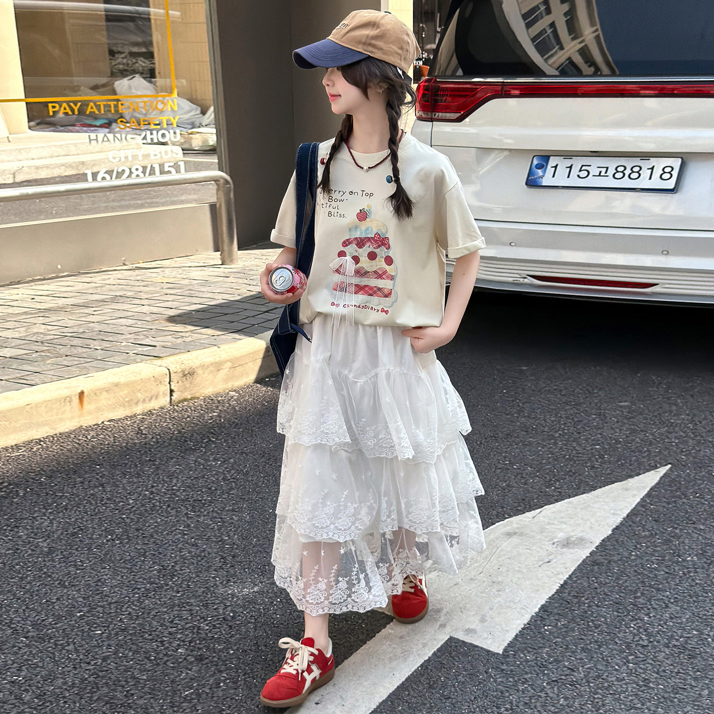 女童夏季短袖蛋糕蓬蓬纱裙两件套