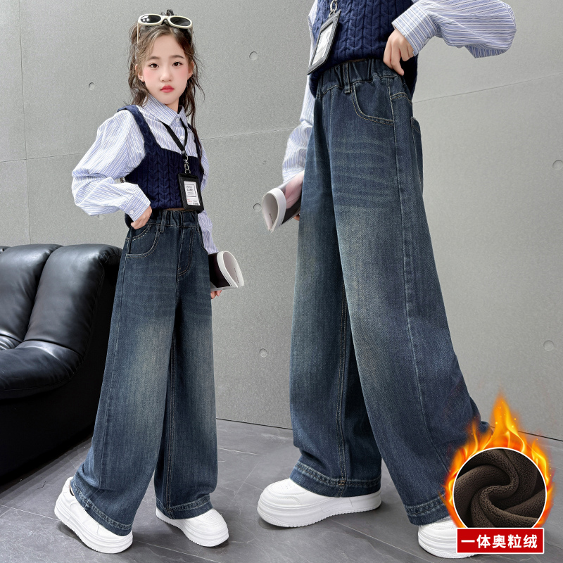 秋冬装女童加绒牛仔裤