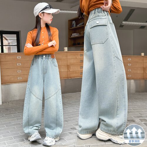 女童夏季薄款阔腿牛仔裤