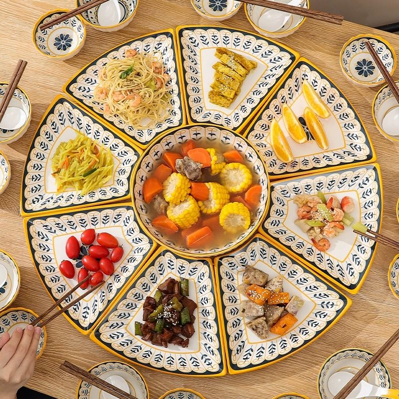 北欧陶瓷拼盘聚会碗碟餐具套装扇盘