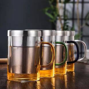 大容量不锈钢玻璃茶杯干部杯透明把手办公室茶水分离过滤泡茶杯子