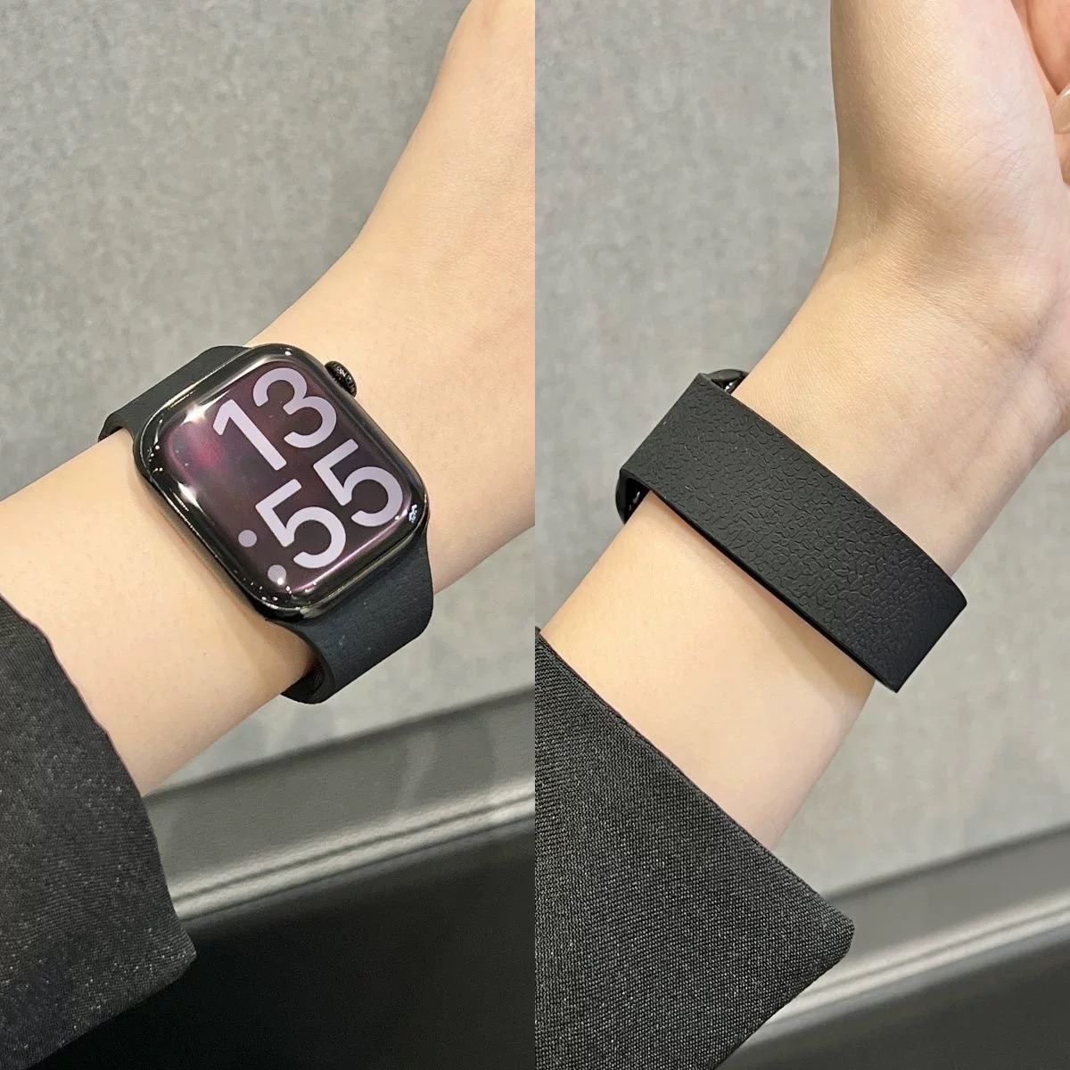 适用苹果S10荔枝纹手表带iwatch11表带applewatch9磁吸硅胶荔枝s8