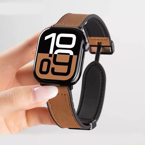 适用applewatch10表带苹果s11真皮磁吸扣iwatch9高级感男女运动SE