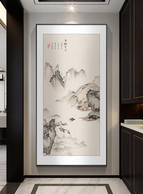 迎客松玄关装饰画 画新中式入户走廊过道挂画 画竖版茶室壁画 画