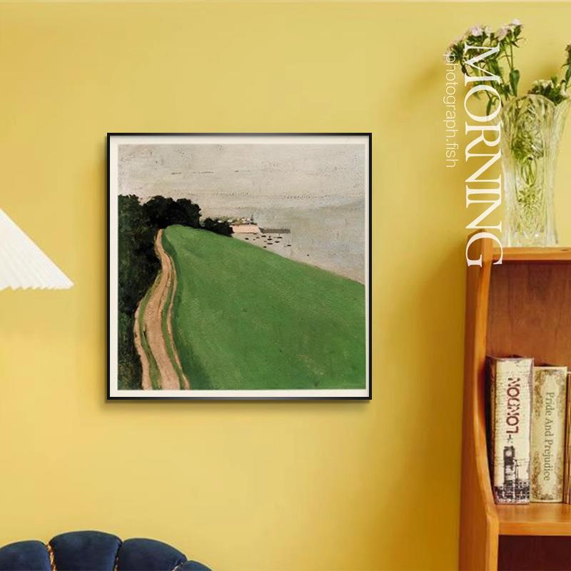 欧式小众艺术客厅装饰画正方形ins绿色2024新款卧室餐厅玄关挂画图片