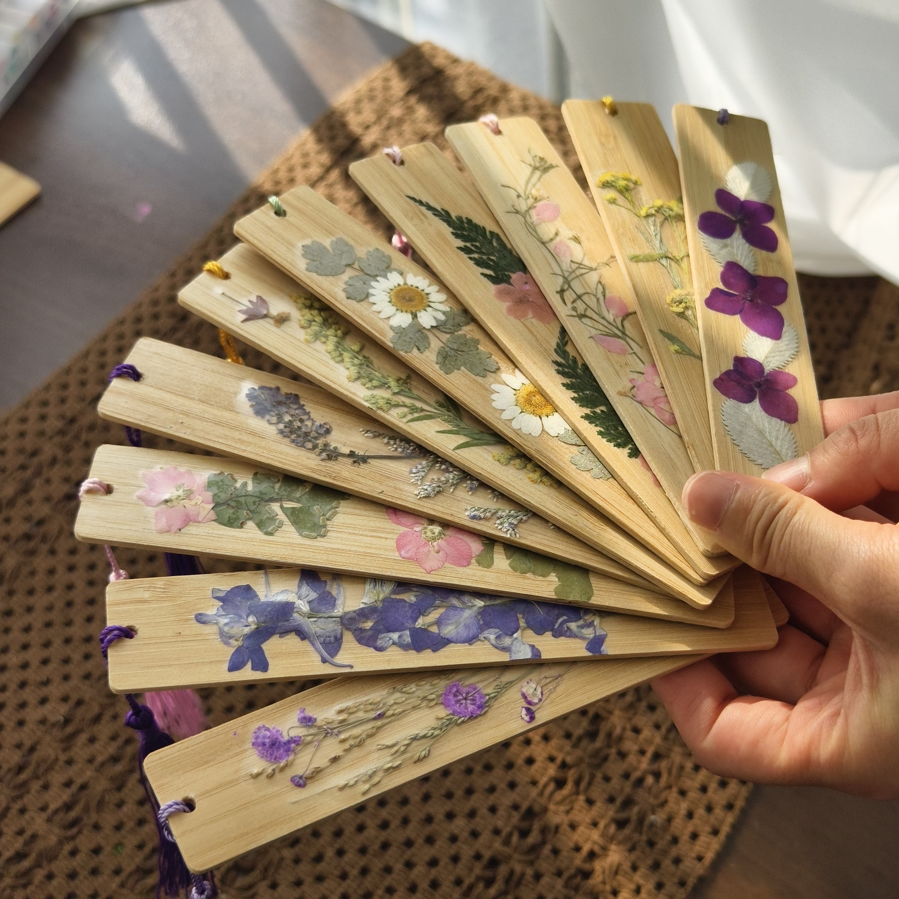 干花书签手工竹片书签植物标本封膜保护永生花叶脉简易书签伴手礼