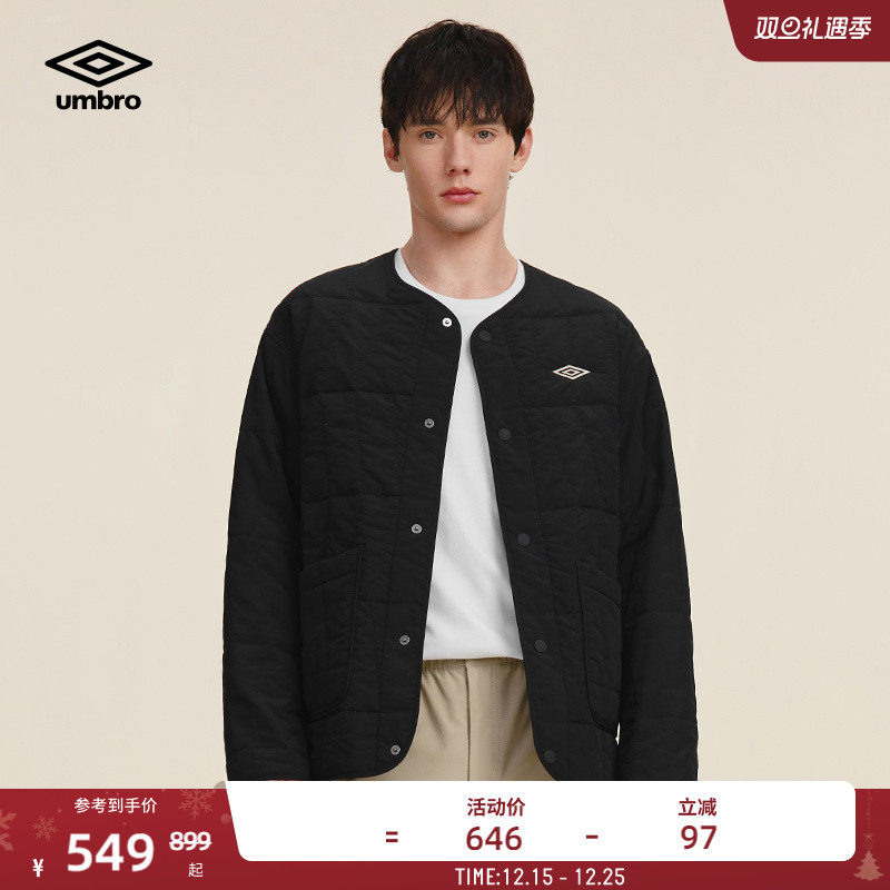 umbro茵宝官方运动新款保暖休闲山系风按扣无领珩缝男款棉服外套