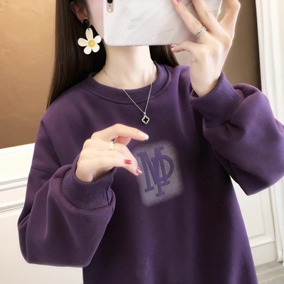 春秋季2025新款女士加厚加绒卫衣女冬装爆款时尚洋派内搭打底上衣