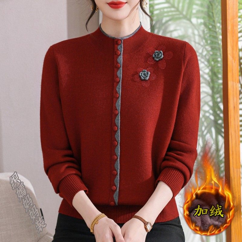 妈妈装冬季加绒加厚毛衣洋气一体绒上衣中老年女装保暖内搭打底衫,女装/女士精品,中老年女装,淘宝优惠券,粉丝福利购,淘宝优惠卷