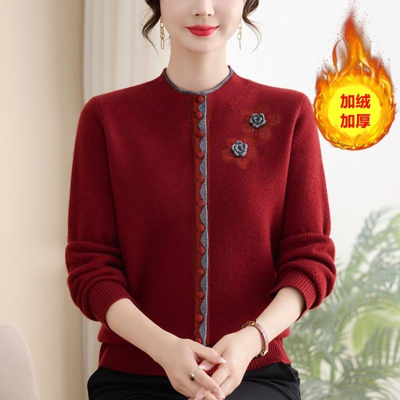 妈妈装冬季加绒加厚毛衣洋气一体绒上衣中老年女装打底衫25308,女装/女士精品,中老年女装,淘宝优惠券,粉丝福利购,淘宝优惠卷