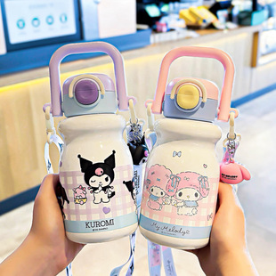 三丽鸥双饮儿童水杯女生高颜值大容量吸管杯子拎拎壶保温杯