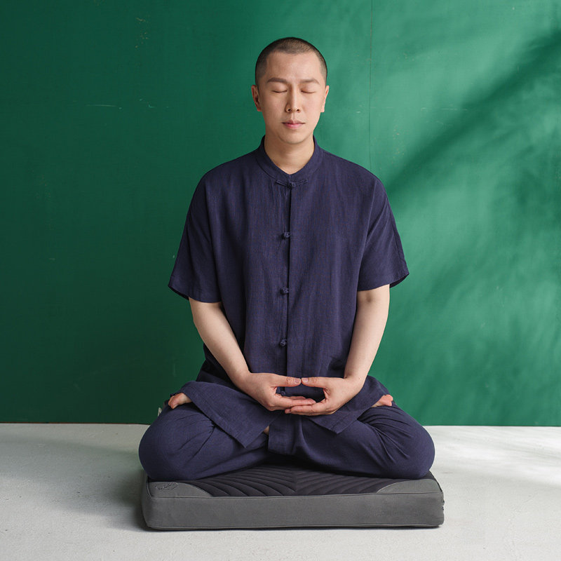원래 새로운 여름 남성 선 HANFU 평신도 재생 셀룰로오스 린넨 반팔 선 명상 당나라 정장