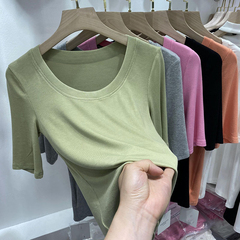 官圖實價 90聚酯纖維 10氨綸 2021夏季新款圓領短袖T恤女