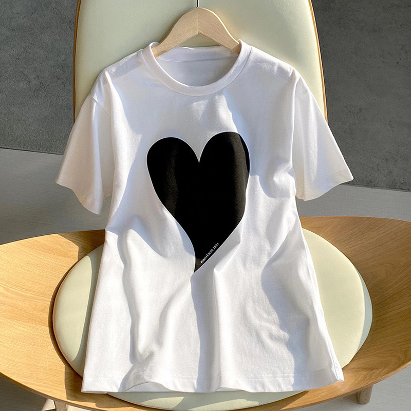 Official map real price cotton 2021 new spring and summer clothes love printing loose short sleeve round neck T-shirt for women