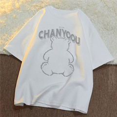 Real price cotton 2021 summer Korean little bear letter printing loose short sleeve T-shirt women's fashion