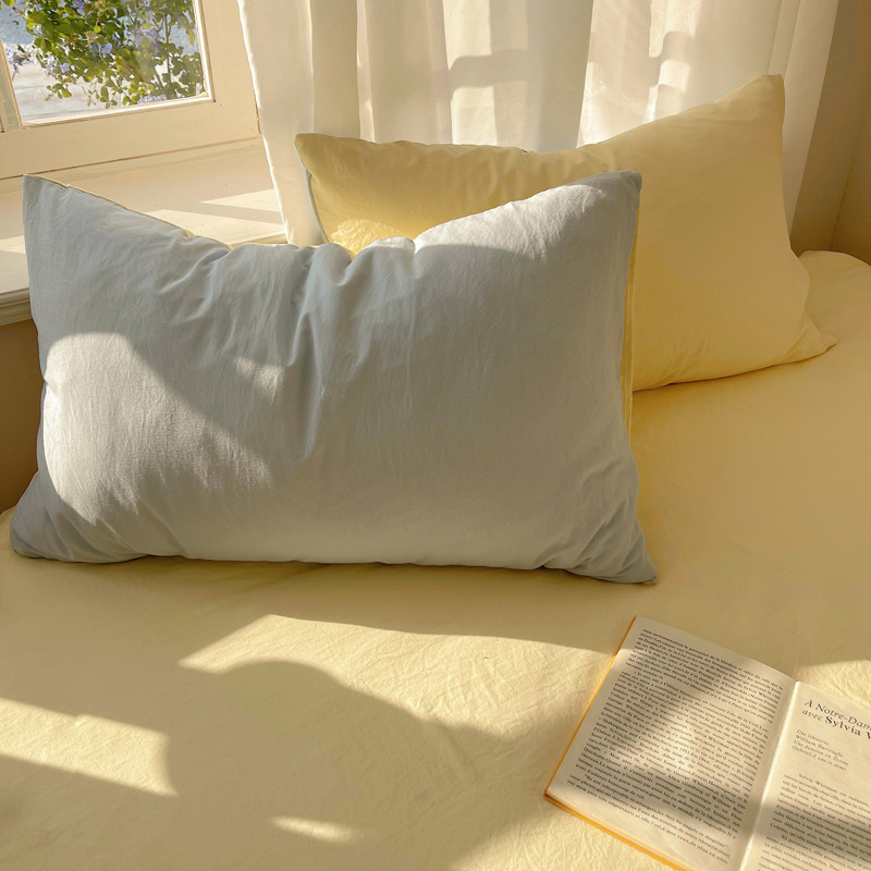 ins简约纯色双拼水洗棉单人枕套一对装家用学生枕芯套48×74cm