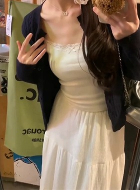 白色纯欲bm风蕾丝带胸垫吊带背心女春秋内搭外穿打底性感辣妹美背