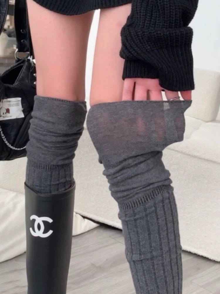 美拉德长筒靴袜女搭配靴子堆堆袜